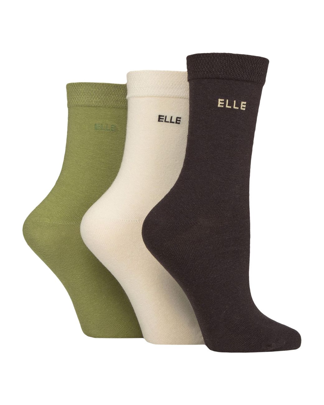 Elle Green 3 Pack Ladies Plain Cotton Socks