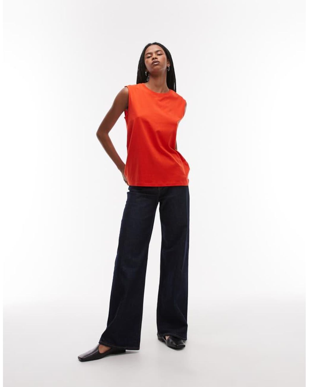 ARKET Red Jersey T-Shirt Top With Cap Sleeves