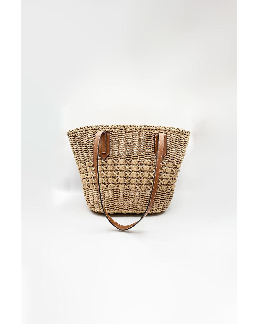 SVNX Natural Single Shoulder Striped Straw Bag