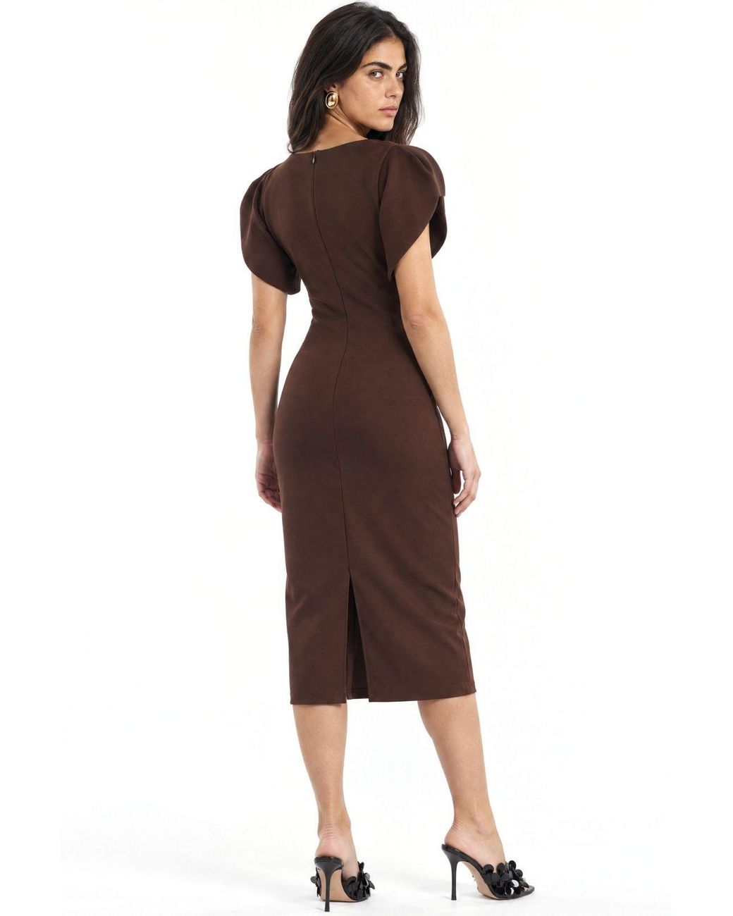 Busem Brown Crew Neck Midi Dress