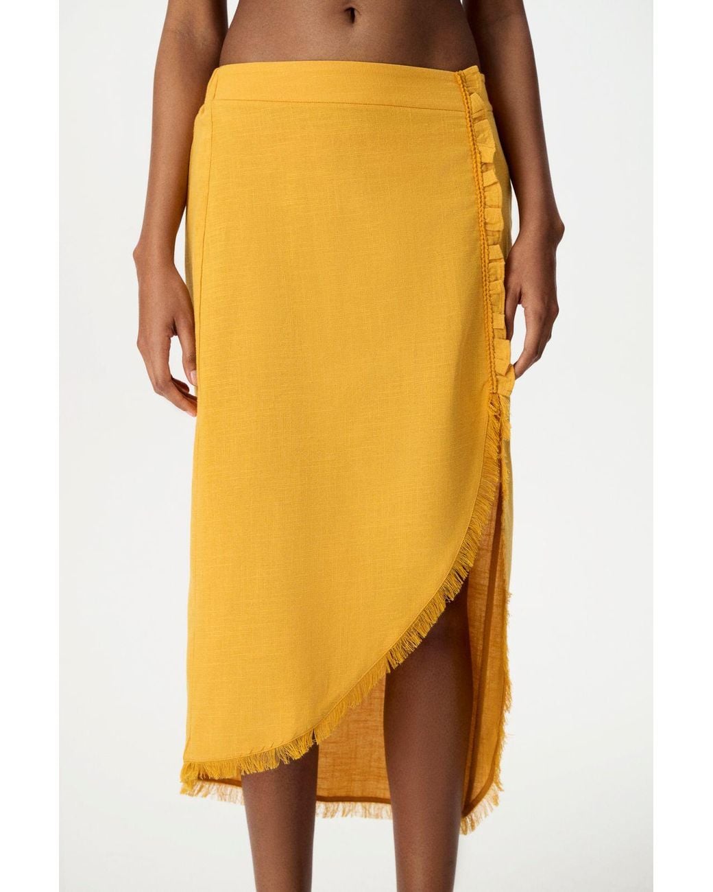 Penti Orange Mid-Waist Midi Wrap Skirt With Ruffle