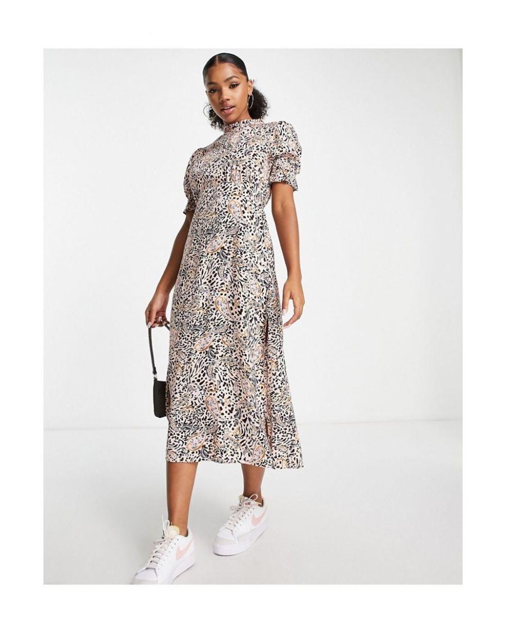 Miss Selfridge Piecrust Neck Midi Tea Dress in White Lyst UK