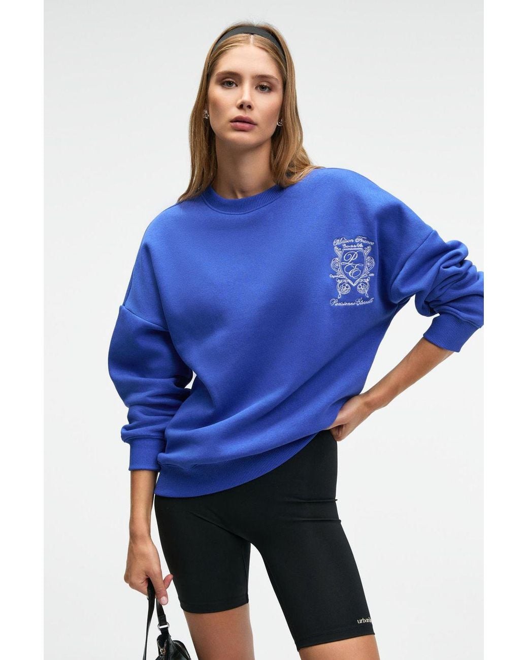 Grimelange Blue Oversized Crew Neck Sweatshirt