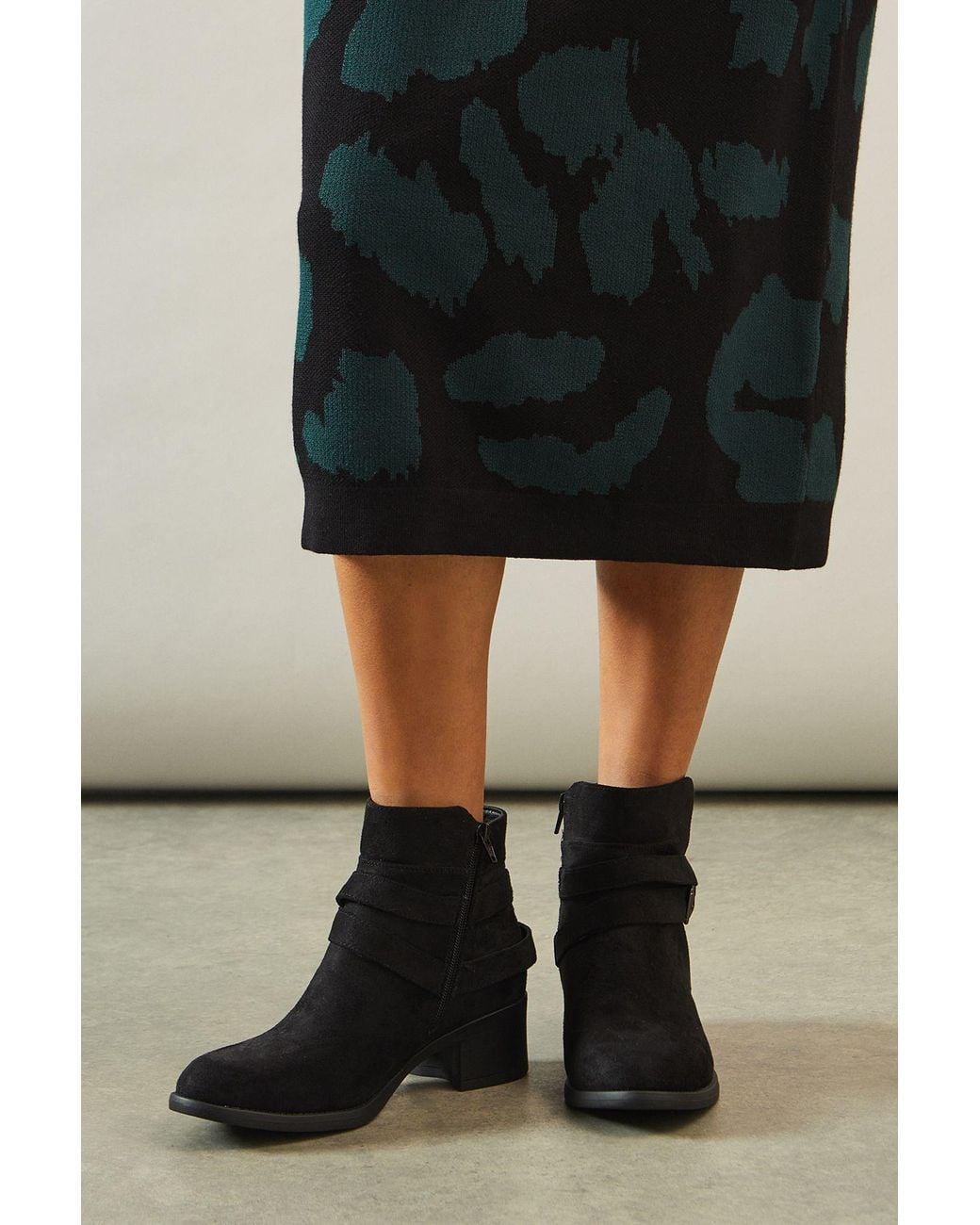 Good for the Sole Black Extra Wide Fit Mista Comfort Buckle Detail Ankle Boots