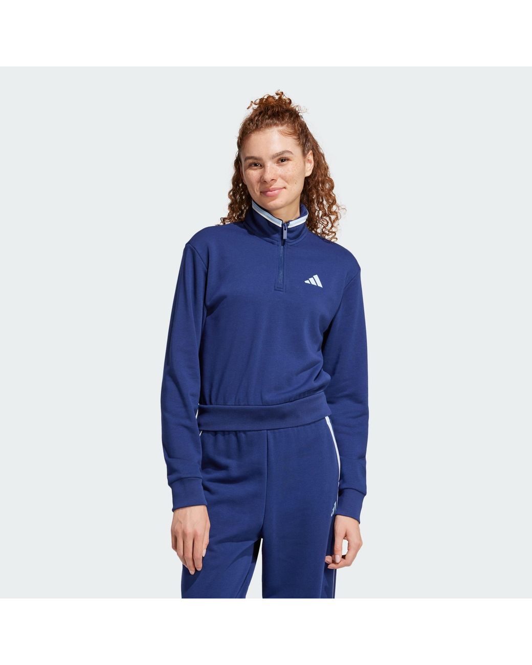Adidas Blue Essentials Color Pop French Terry Crop Quarter-Zip Track Jacket