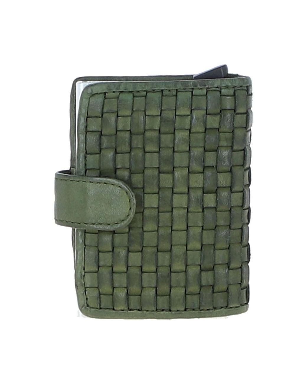 Ashwood Leather Green 'La Perfetto' Metal & Woven Card Wallet Case