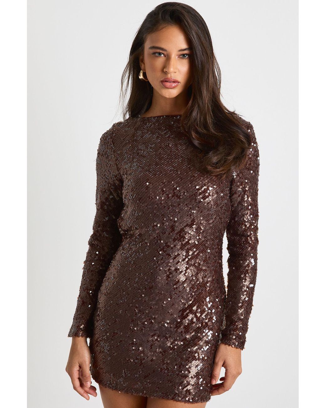 Boohoo Black Cowl Neck Back Sequin Mini Dess