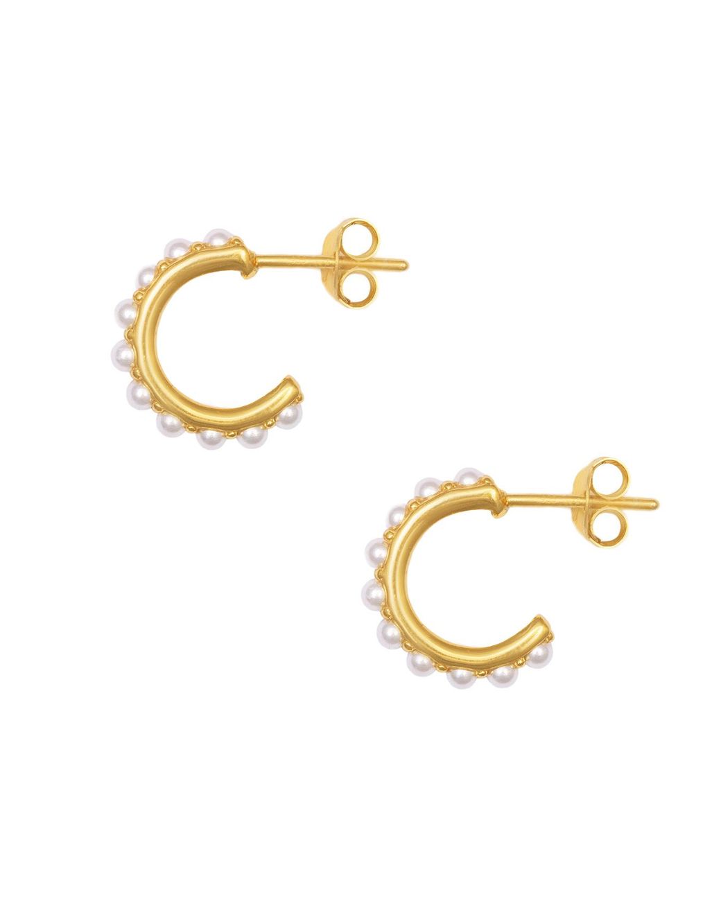 The Jewellery Stockroom Metallic Plated Sterling Decorated Pearl Stud Hoops