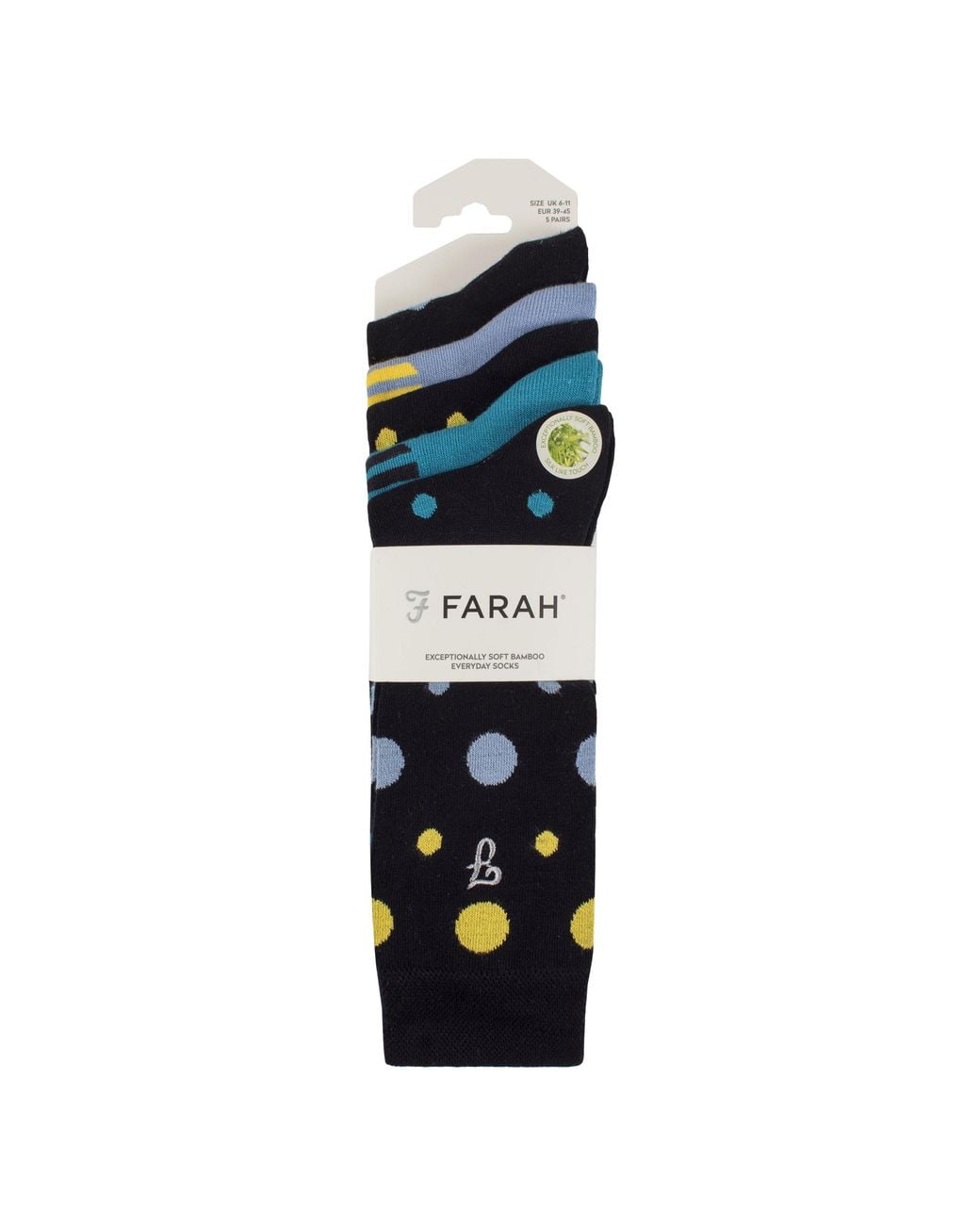 Farah Blue 5 Pack Bamboo Patterned Socks for men