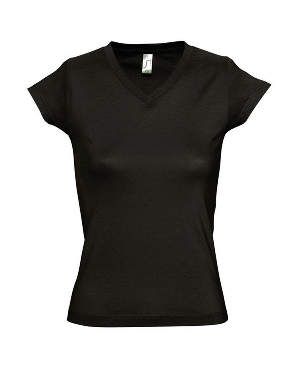 Sol's Black Ladies Moon V Neck Short Sleeve T-Shirt (Deep) Cotton
