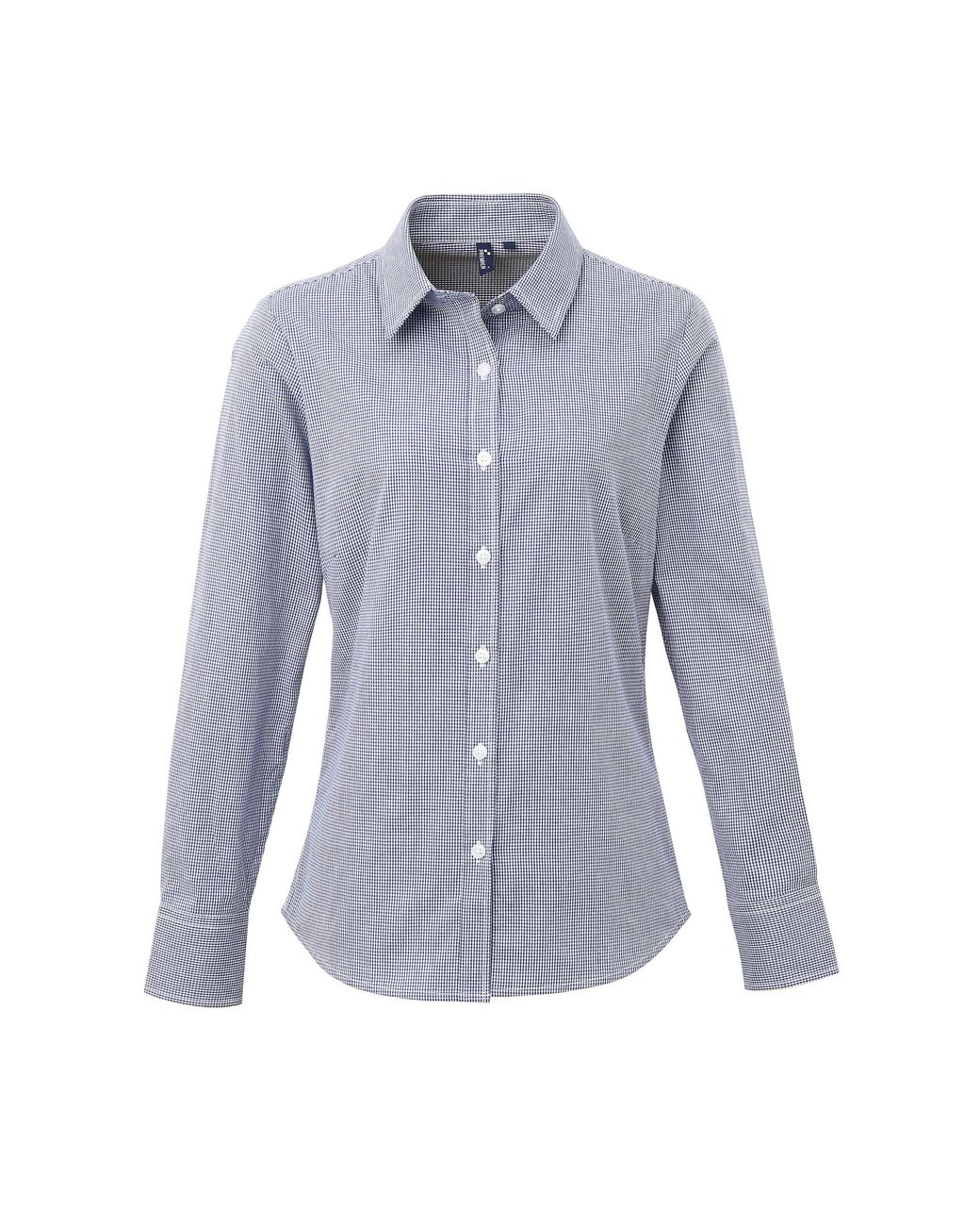 PREMIER Blue Ladies Microcheck Long Sleeve Shirt Cotton