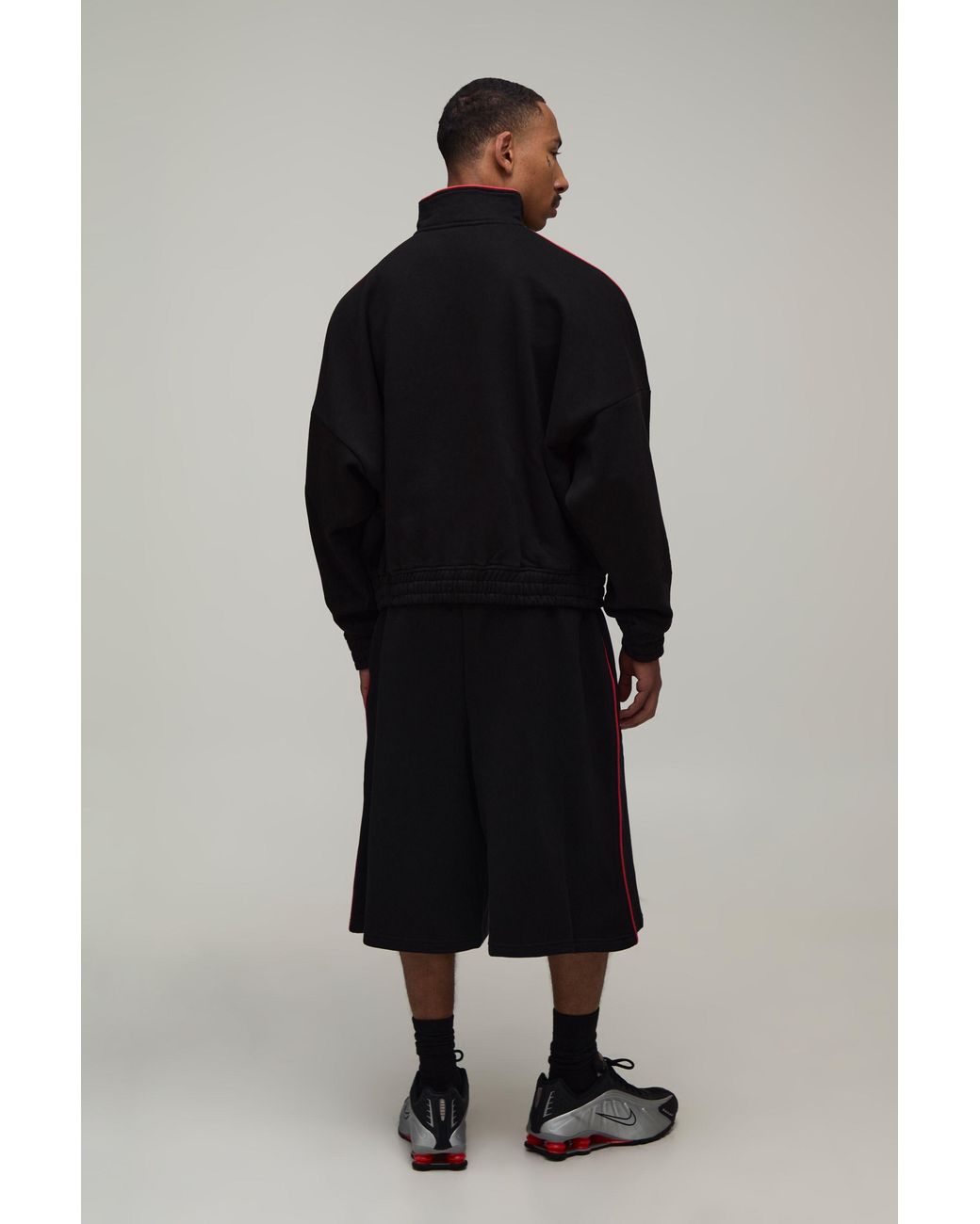 BoohooMAN Blue Extreme Oversized Quarter Zip Funnel Neck Jort Tracksuit for men
