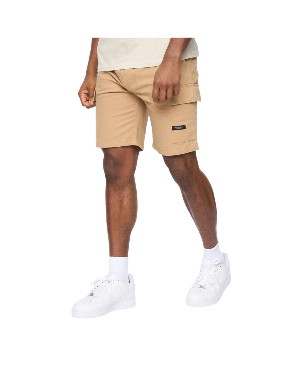 Crosshatch Utilate Elastische Taille Cargo Shorts (Stone) in het Natural voor heren