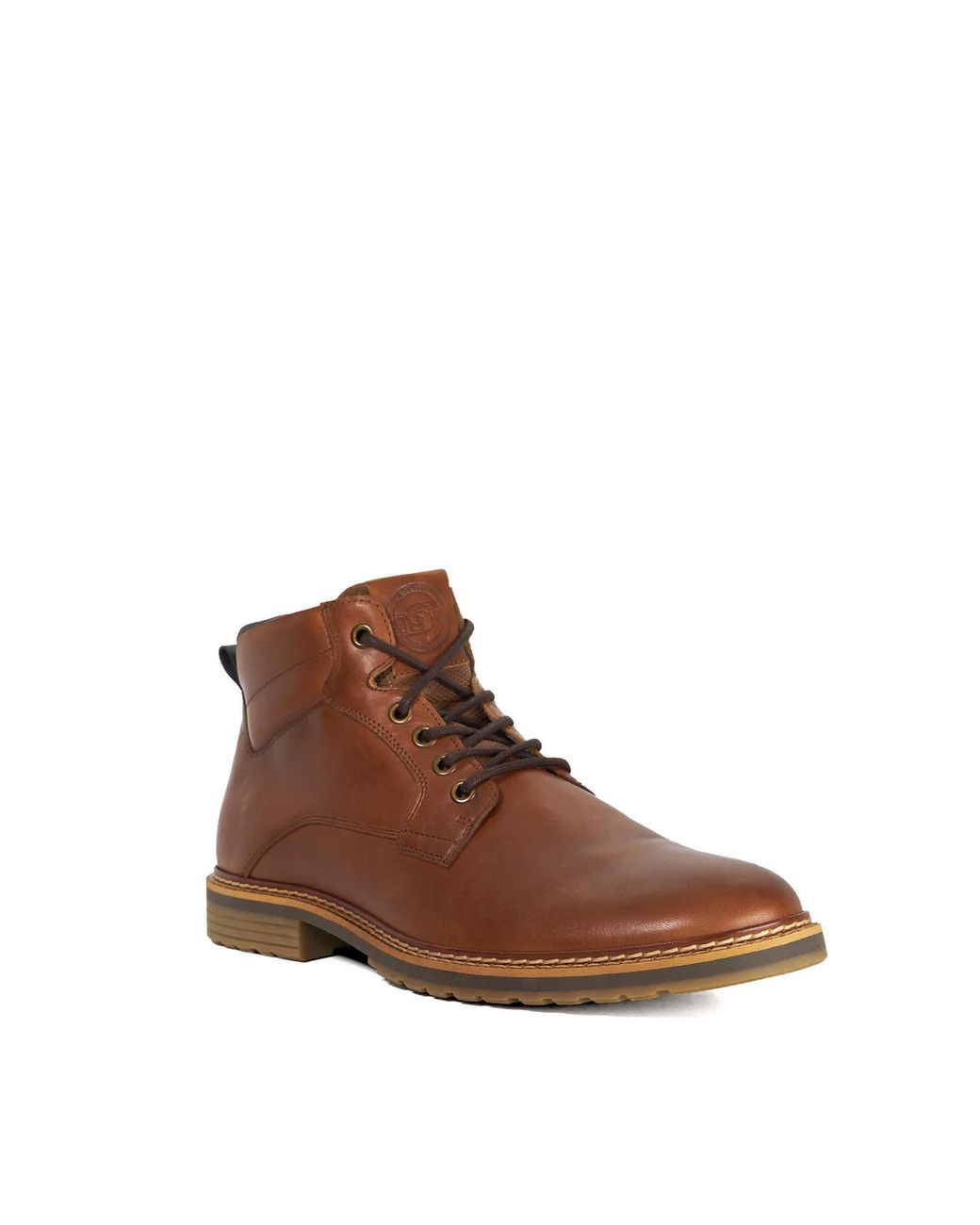 Dune Brown Simpson Leather Lace-Up Ankle Boots for men