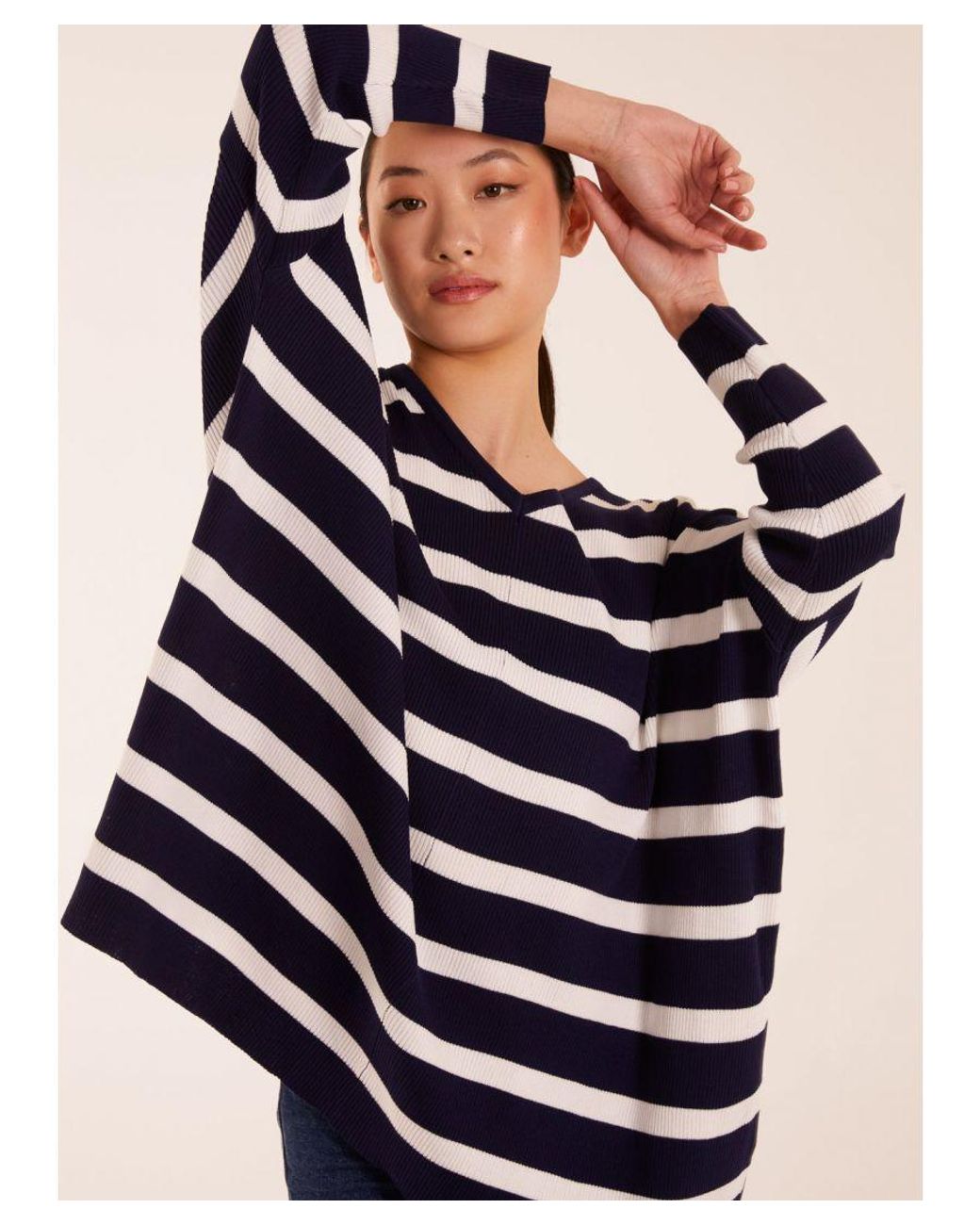 Blue Vanilla Blue Striped V Neck Jumper