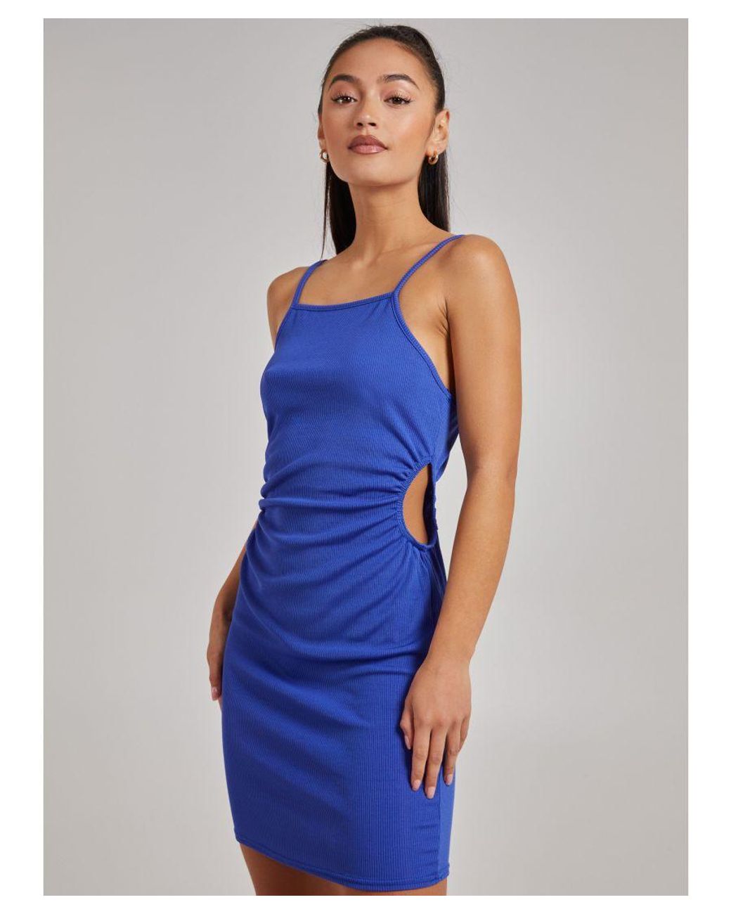 Pink Vanilla Blue High Neck Side Cut Out Rib Mini Dress