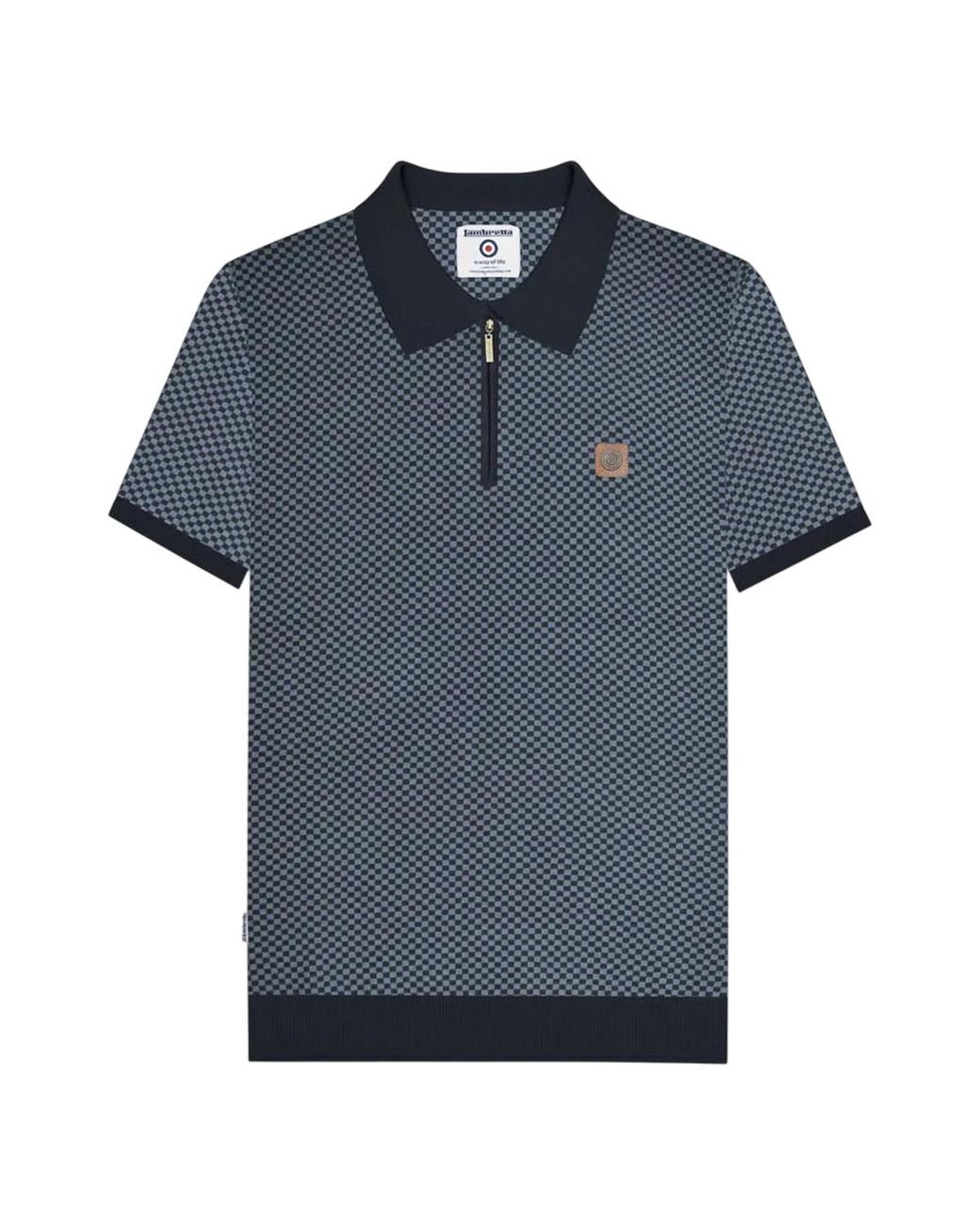 Lambretta Blue Knitted Quarter Zip Polo Shirt Cotton for men