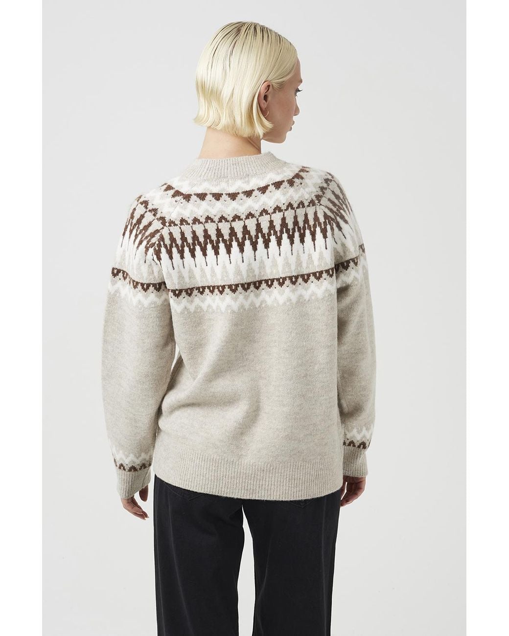 Brave Soul Natural Crew Neck Fairisle Jumper