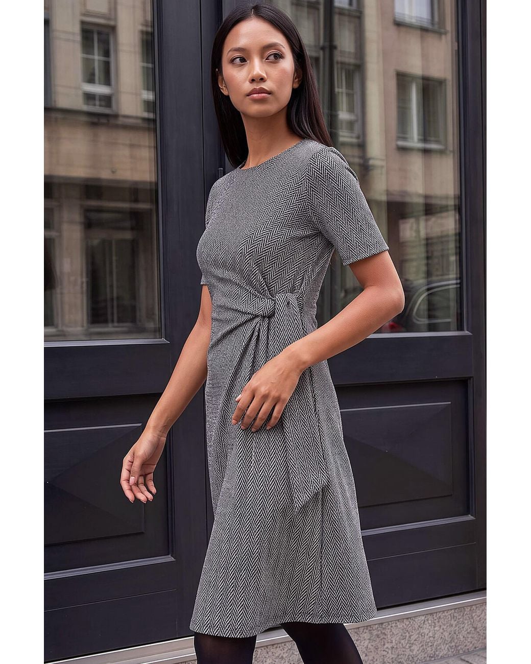 Roman Gray Petite Herringbone Dress
