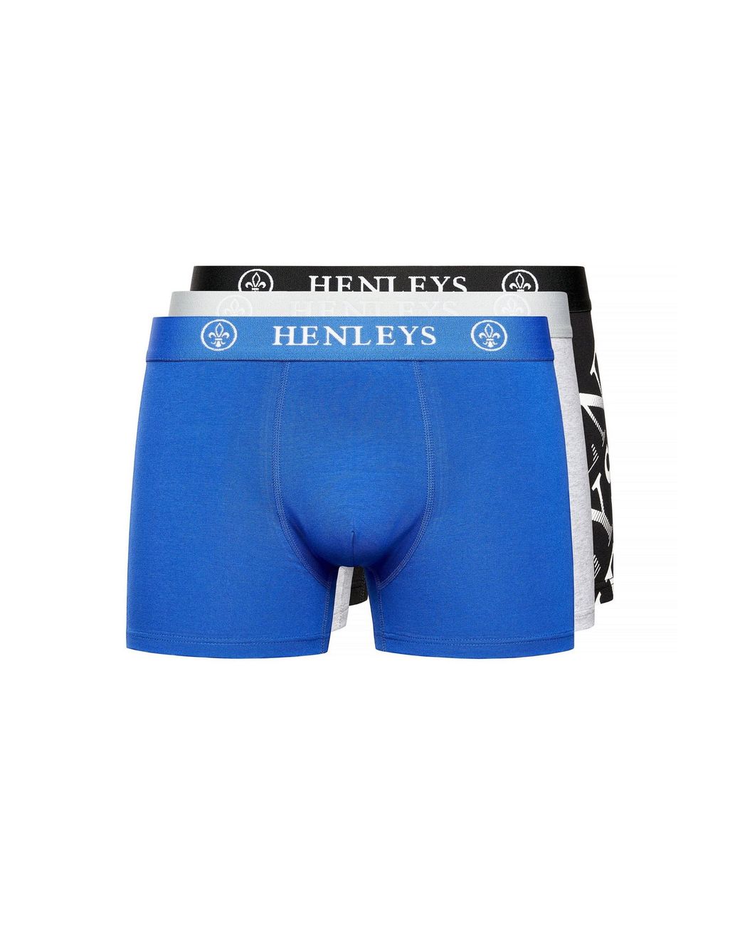 Henleys Blue Henline Assorted Designs Boxer Shorts (Pack Of 3) (Multicoloured) for men