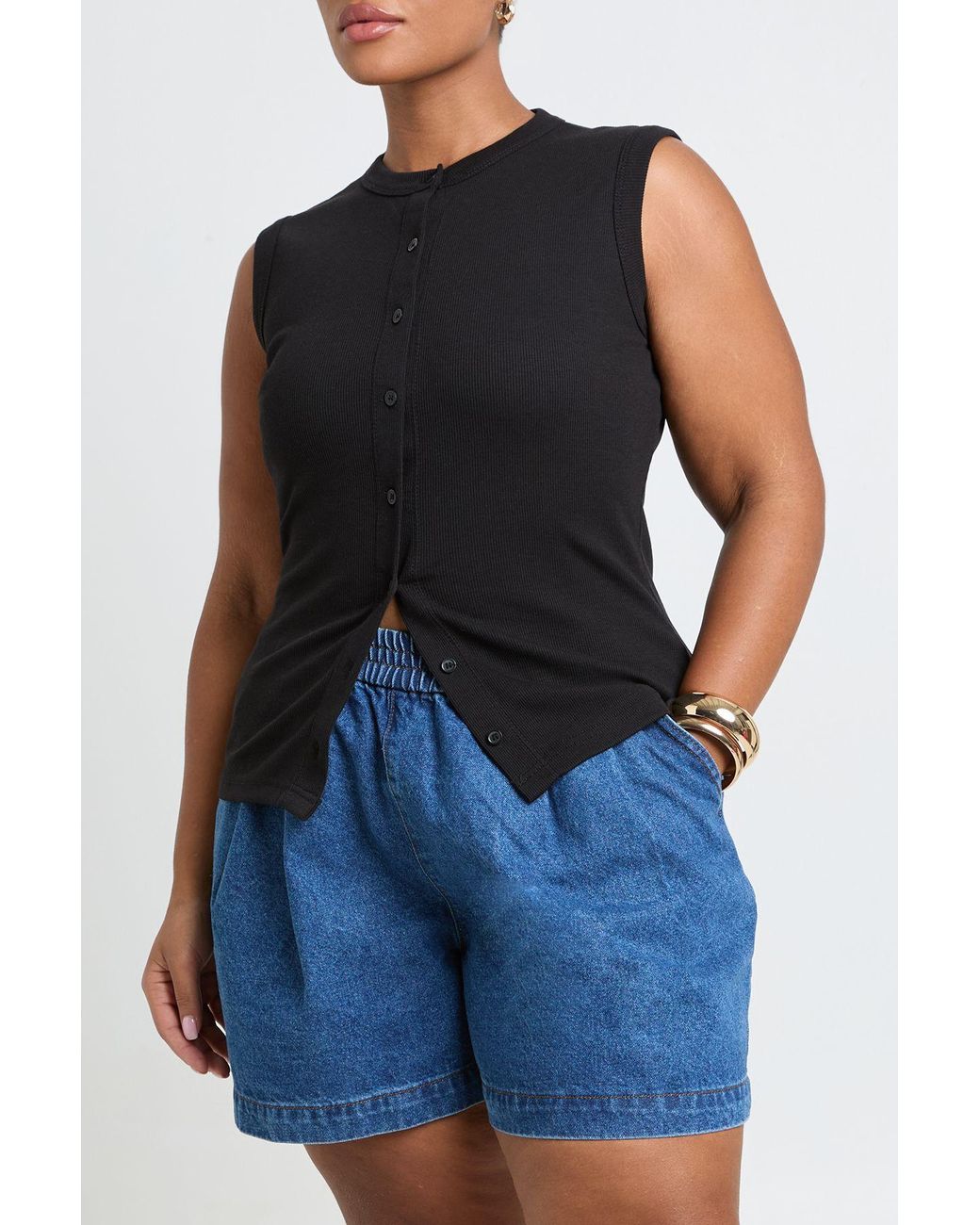 Boohoo Blue Plus Denim Elasticated Waist Flippy Short