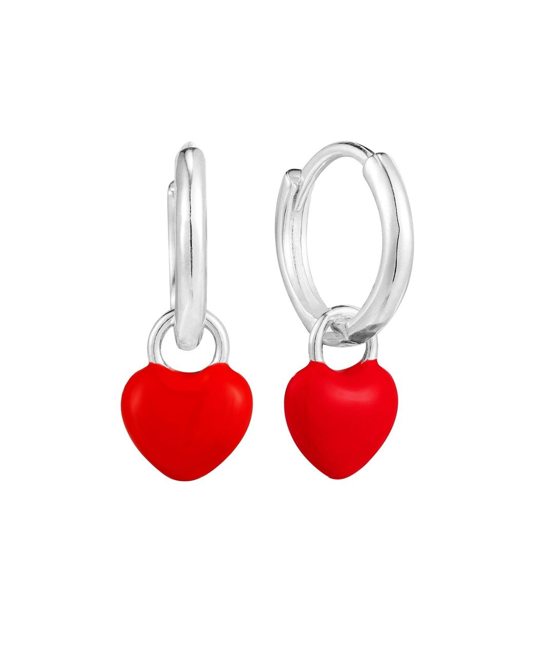 SEOL + GOLD Red Sterling Heart Charm Enamel Hoops