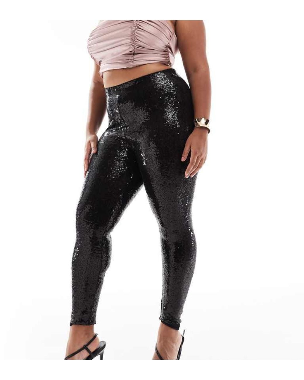 Yours Black Sequin Leggings