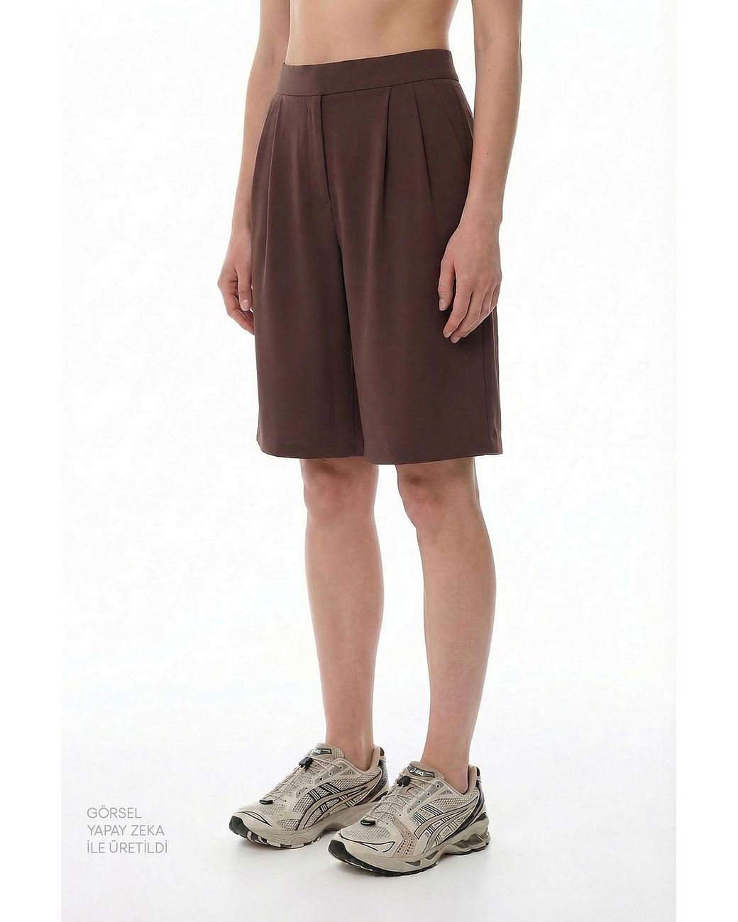 Penti Brown High-Waist Pleated Wide-Leg Shorts