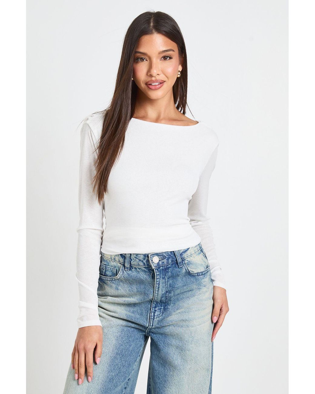 Boohoo White Double Layer Textured Cowl Back Top