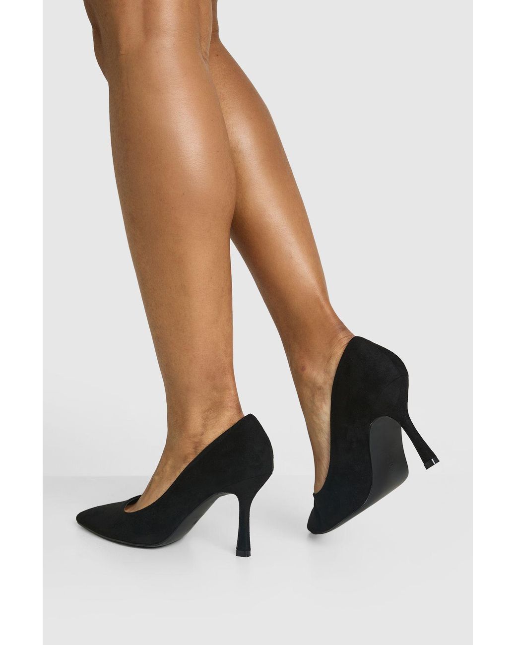 Boohoo Black Wide Fit Faux Suede Low Stiletto Court Shoe