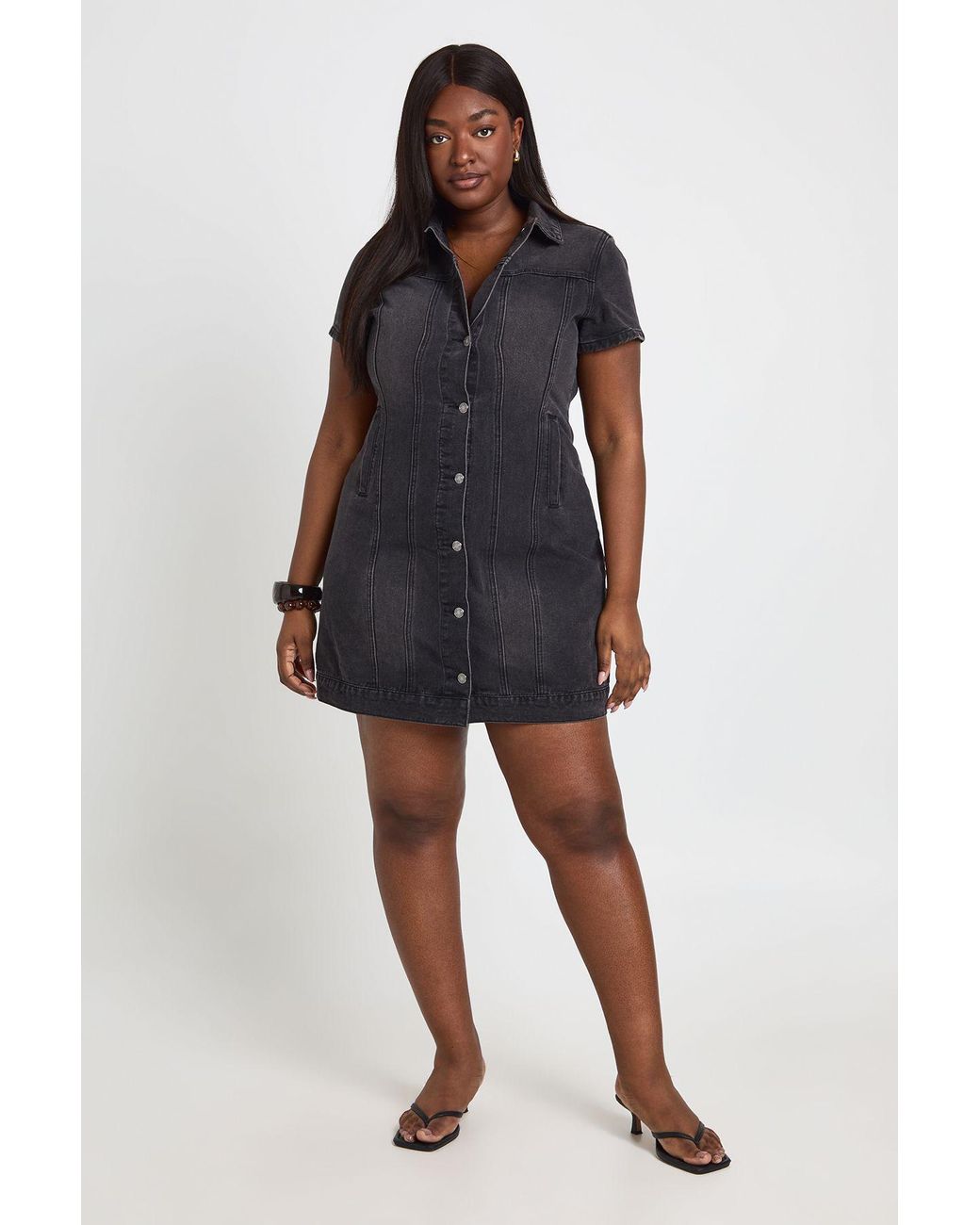 Boohoo Blue Plus Western Denim Short Sleeve Mini Dress