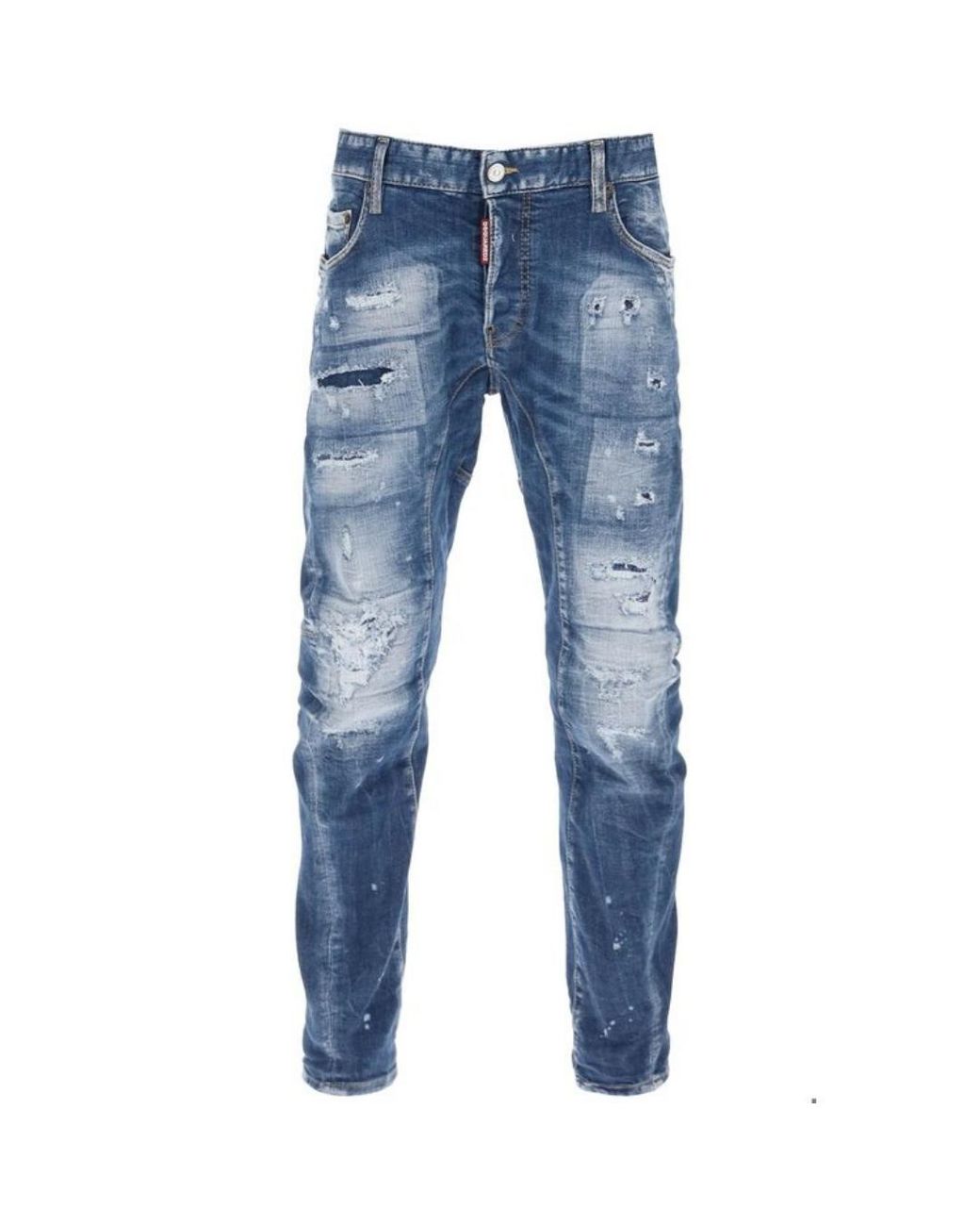 DSquared² Blue Tidy Biker Jean Paint Splash Reinforced Ripped Jeans Cotton for men