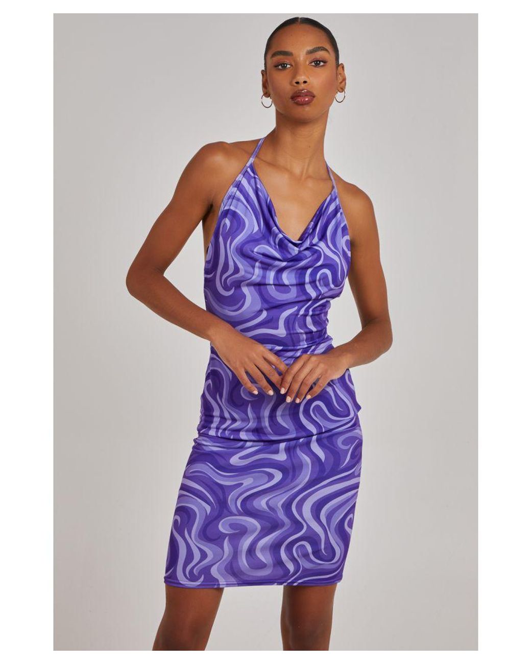 Pink Vanilla Purple Swirl Print Halterneck Mini Dress