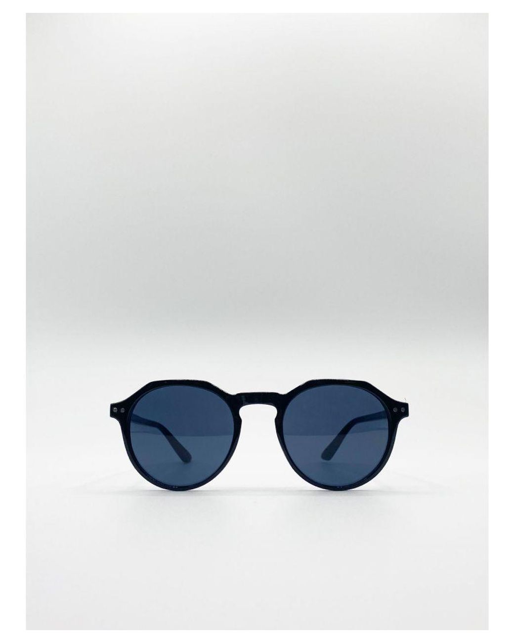 SVNX Blue Classic Preppy Sunglasses With Key Hole Nosebridge