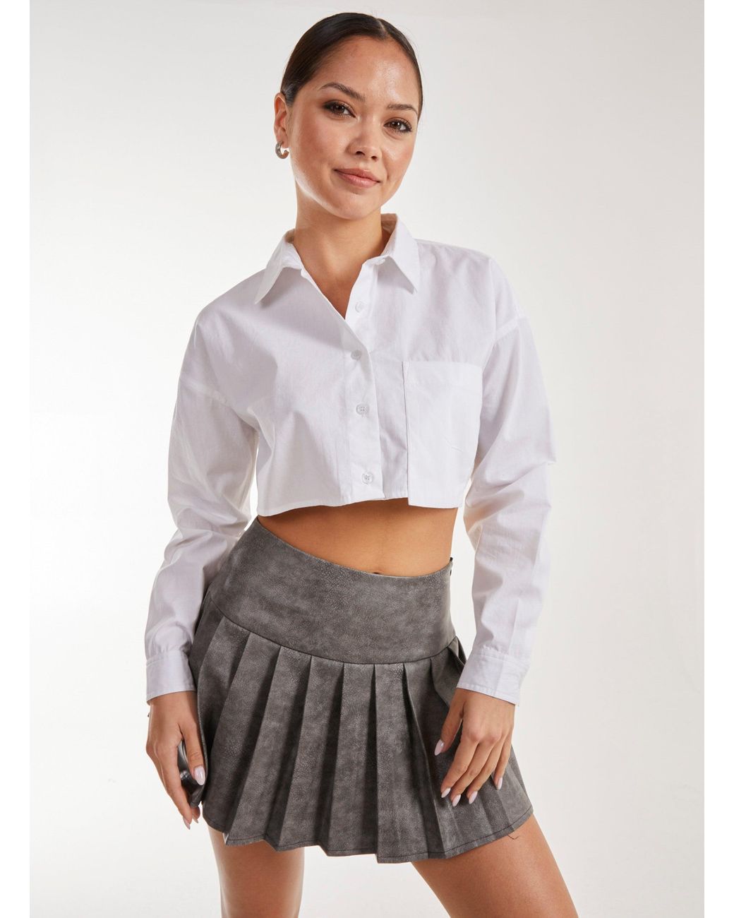 Pink Vanilla White Pocket Detail Cropped Shirt