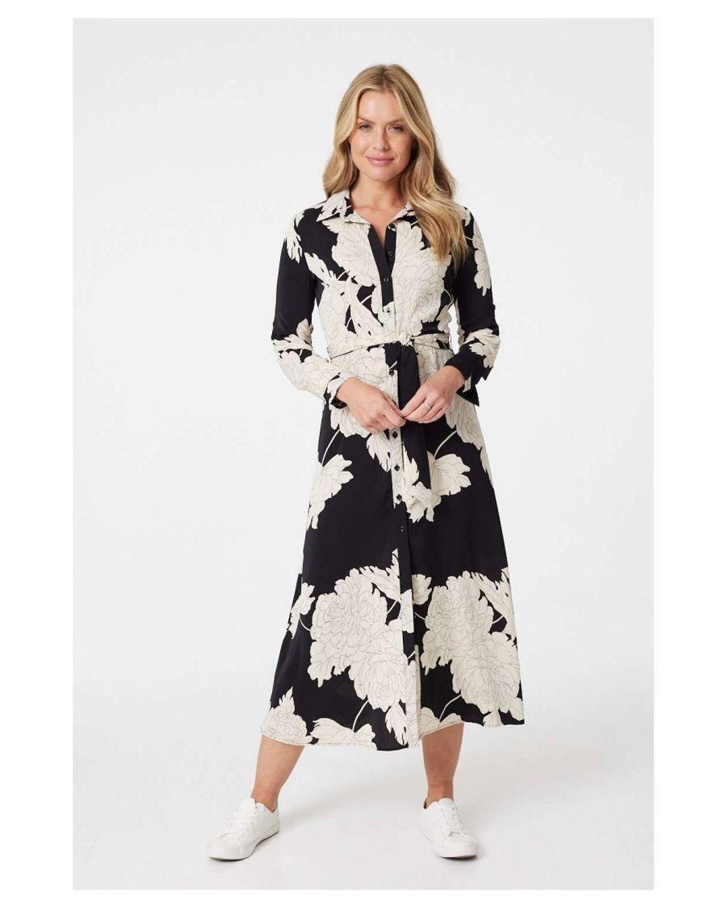 Izabel London Monochrome Floral Shirt Dress in White Lyst UK