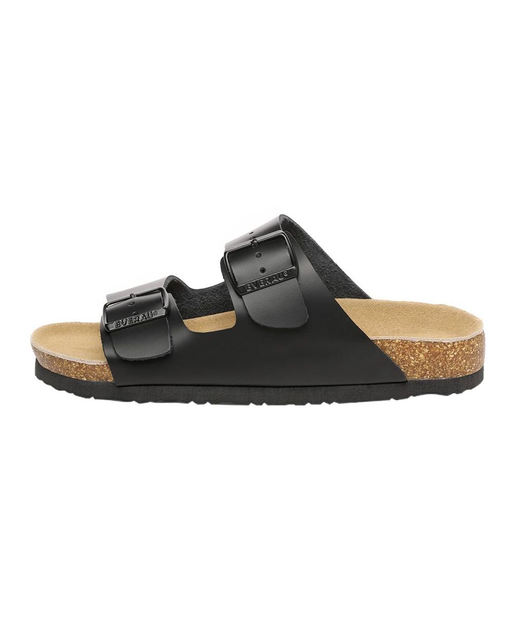 EVER AU Black Duck Leather Twin Buckle Sandals for men