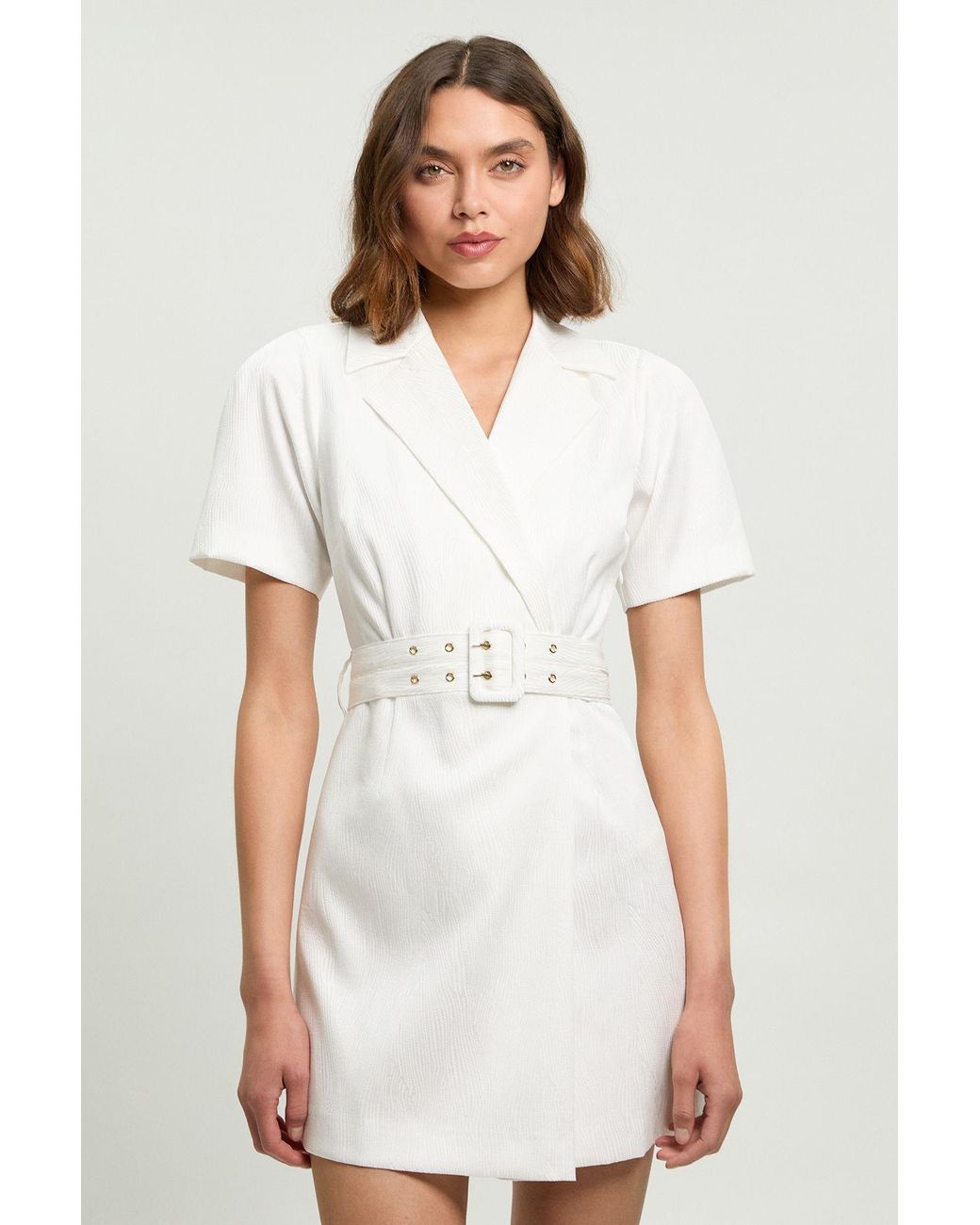 Karen Millen White Tailored Belted Blazer Mini Dress