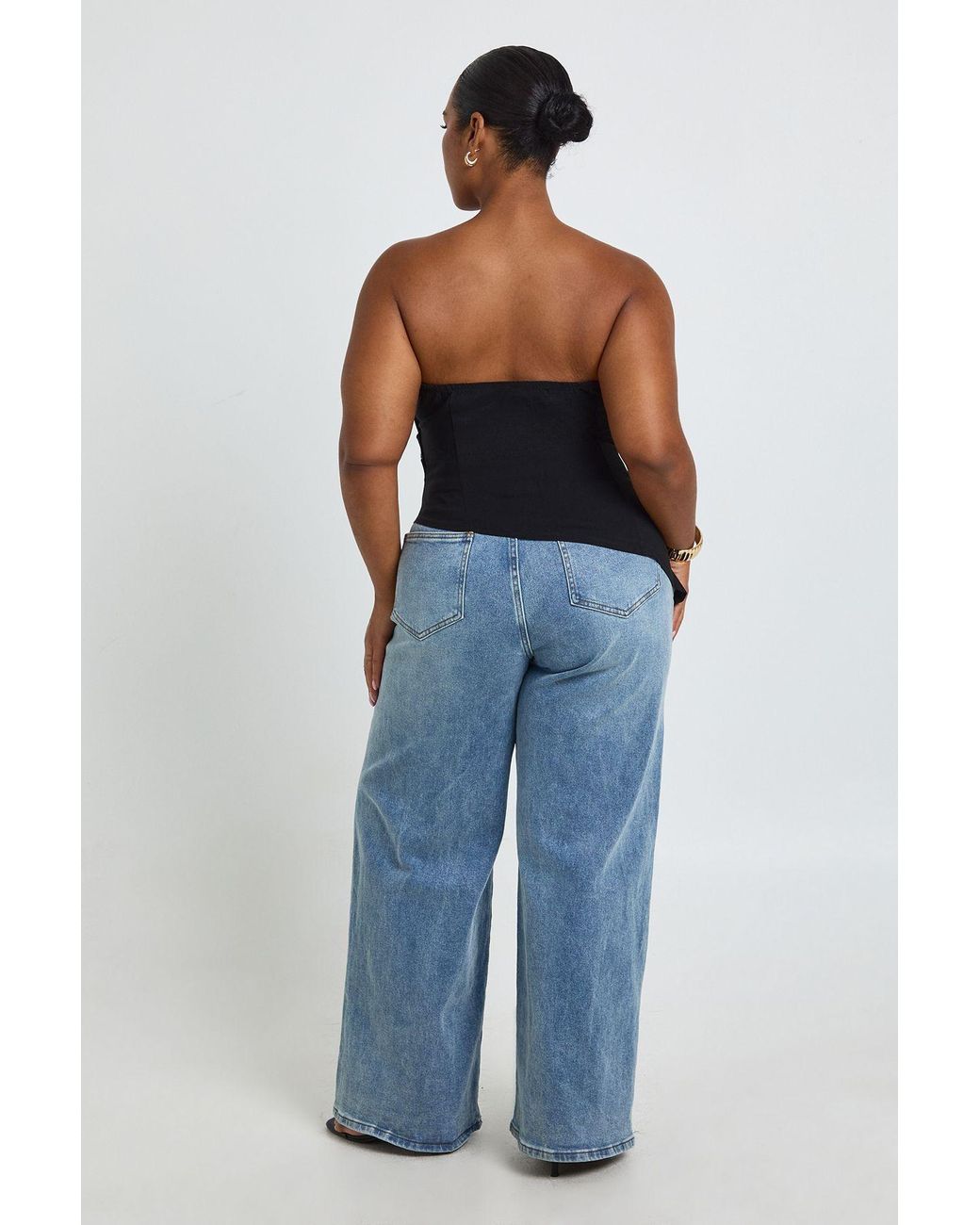 Boohoo Blue Plus Bengaline Ruched Bandeau Asym Hem Top