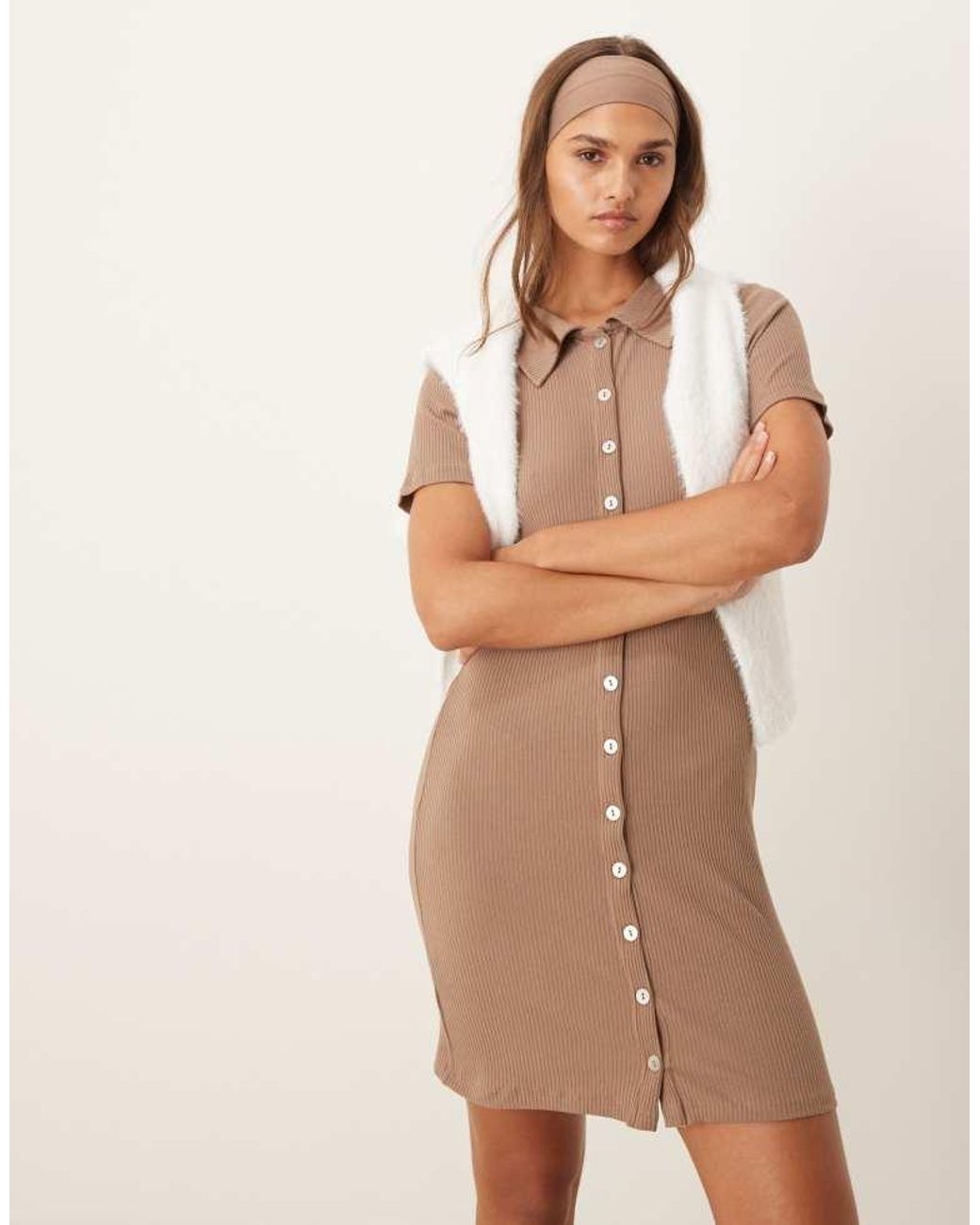 Vila Natural Buttondown Jersey Mini Dress