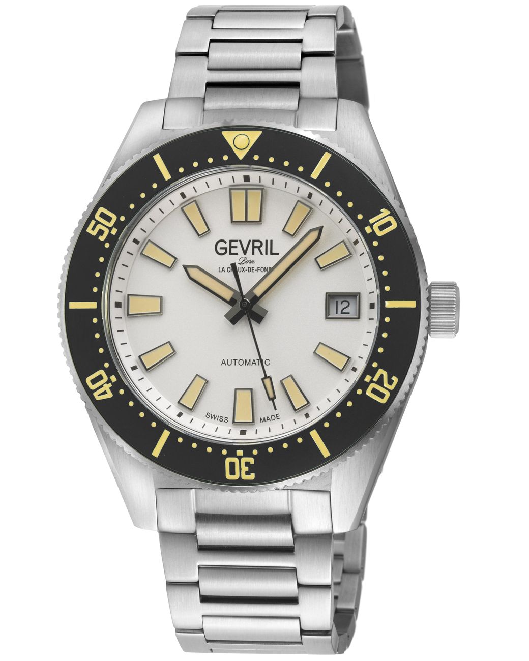 Gevril Gray Mariner Row Automatic, Ss Case, Bezel, Dial, 316L Stainless Steel Satin Bracelet Watch for men