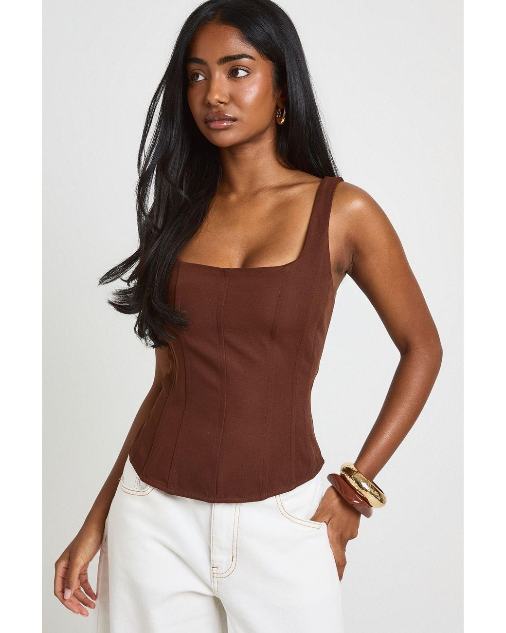 Boohoo Brown Structured Crepe Corset Top