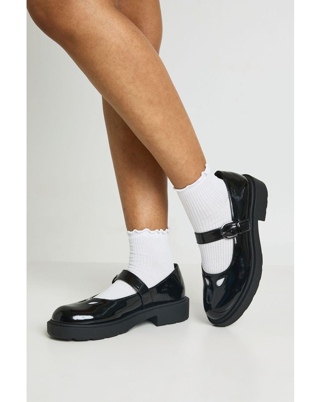Boohoo Black Cut Out Detail Chunky Mary Janes