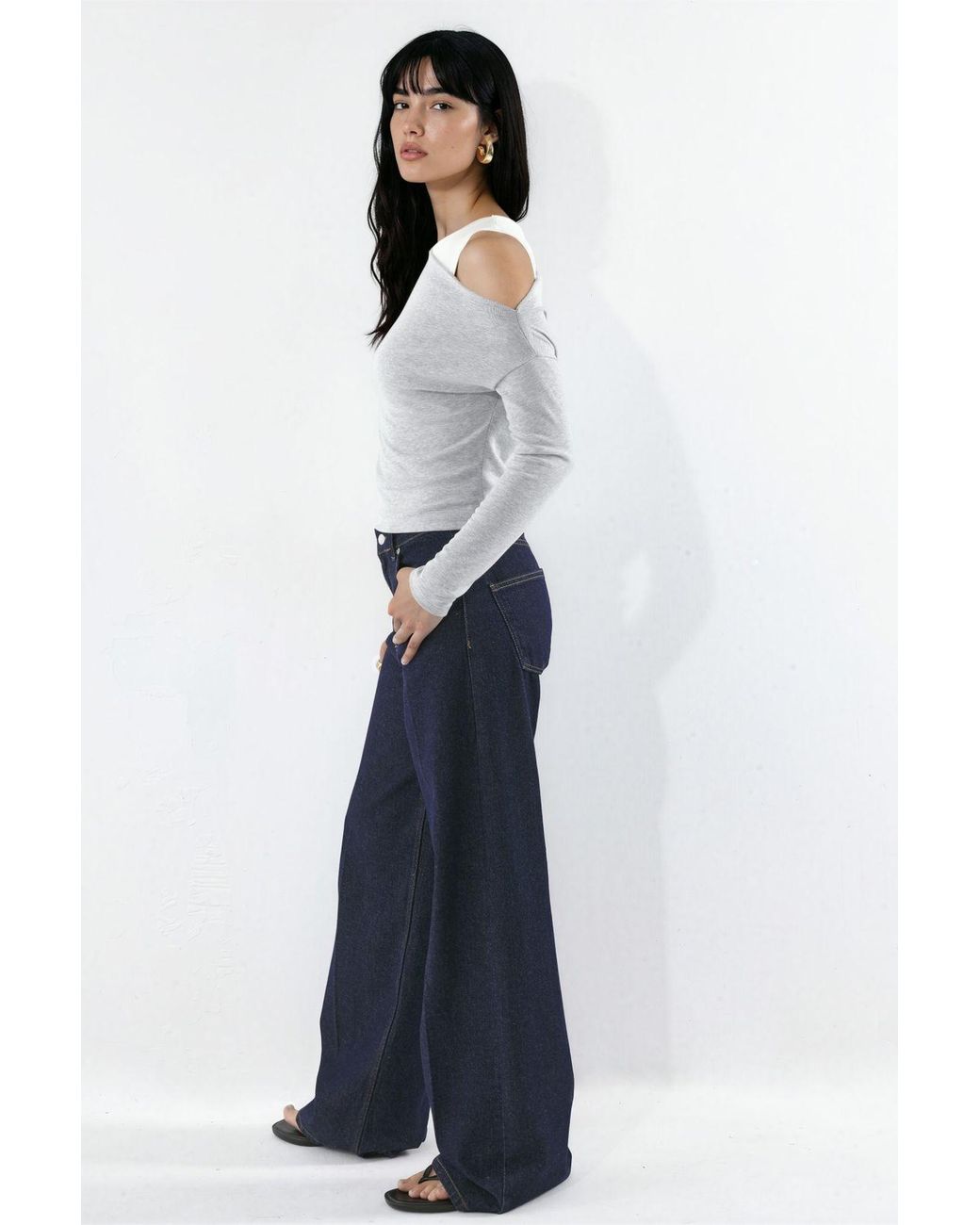 Hiccup Gray Viscose Blend Layered Long-Sleeve T-Shirt With Asymmetric Neckline