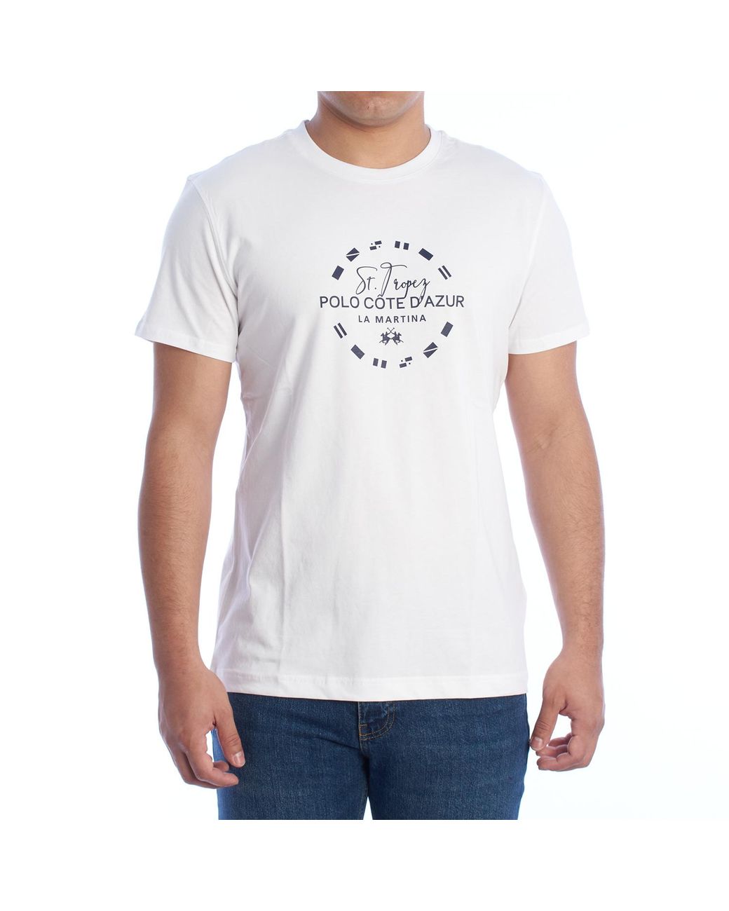 La Martina White Ymr321-Js206 Regular Fit Short Sleeve T-Shirt for men