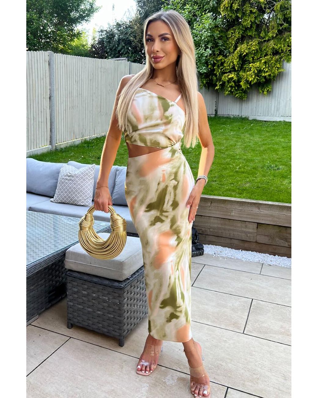 AX Paris Multi Marble Print Asymmetric Cut Out Midi Dress in Green | Lyst UK