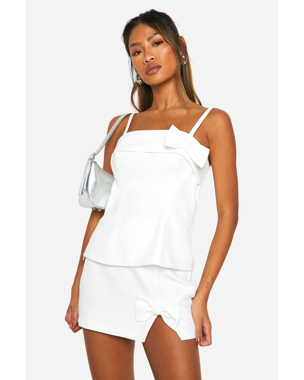 Boohoo White Bow Detail Micro Mini Skirt