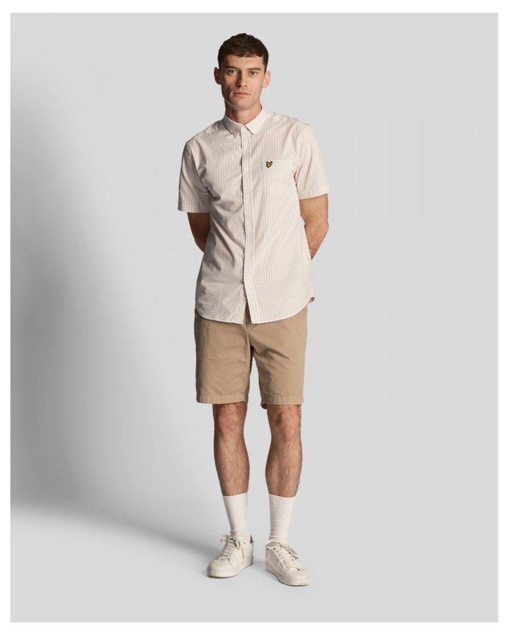 Lyle & Scott Natural Short Sleeve Slim Fit Gingham Shirt for men