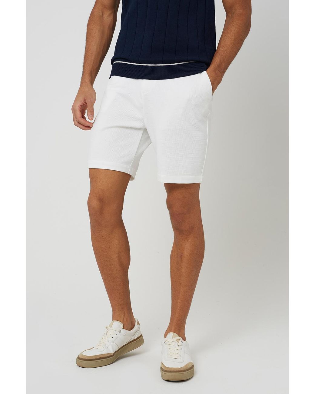 Brave Soul Blue Waffle Zip Waist Shorts for men