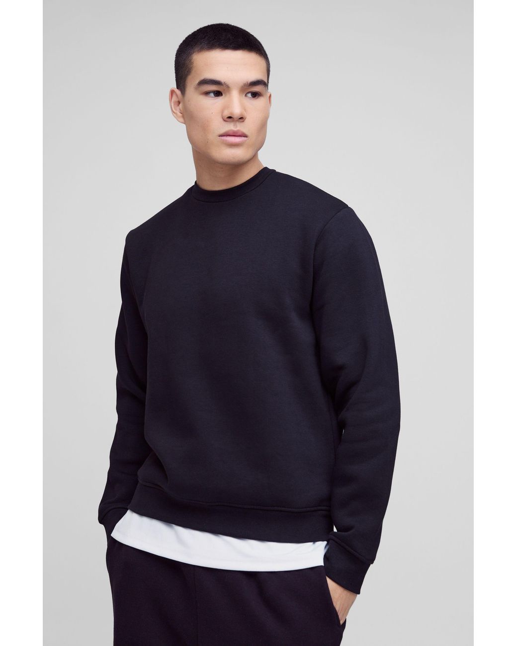 BoohooMAN Blue Basic Regular Fit Crew Neck Sweatshirt for men